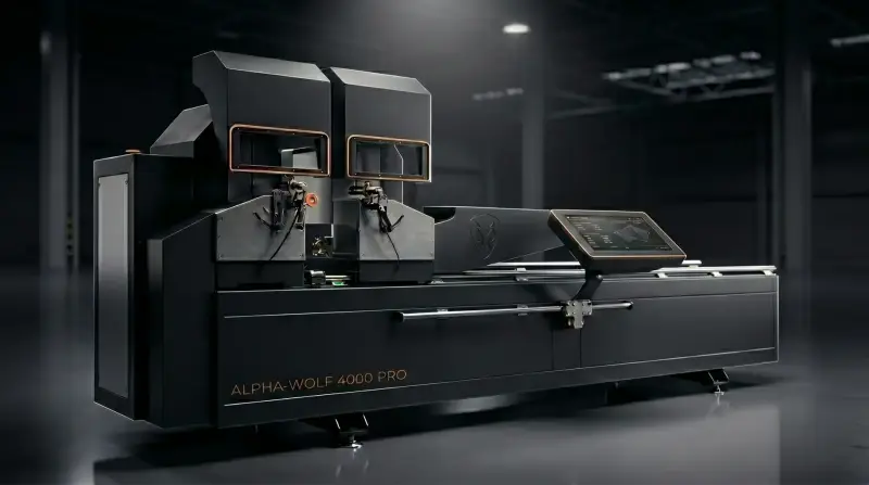 ALPHA-WOLF 4000 PRO के लिए एल्यूमिनियम प्रोफाइल्स के लिए स्वचालित डबल मिटर सॉ